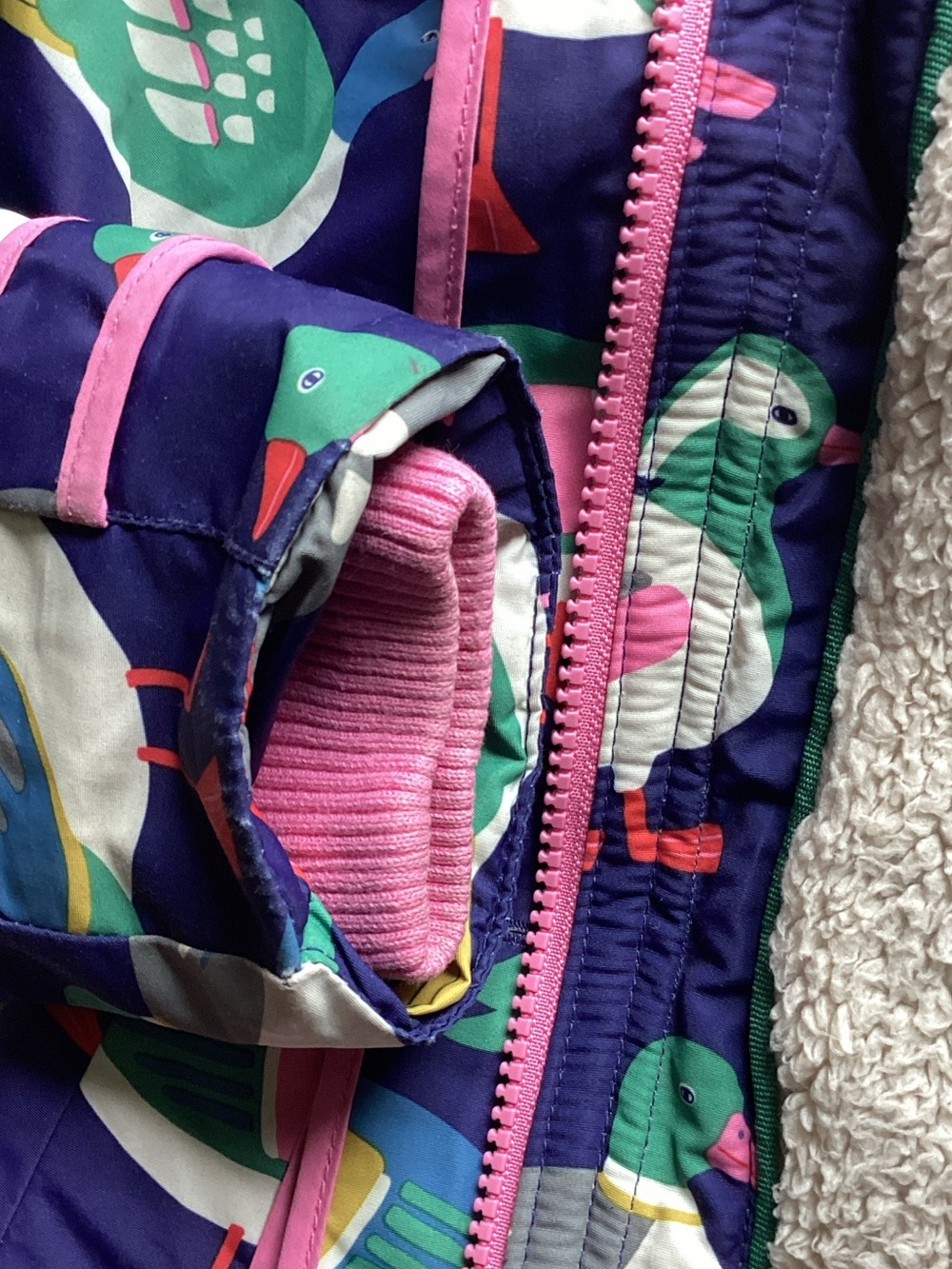Mini Boden Purple Seagull-Print Hooded Raincoat with Sherpa Lining - Picture 5 of 8